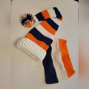 Chicago Bears Stocking Hat Cowl Scarf Set Oranhe Blue White Fan Day Wear UNISEX